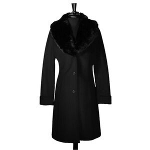 Ralph Lauren - Womens Coat Black Wool Faux Fur
Shawl Collar Lined Long Overcoat